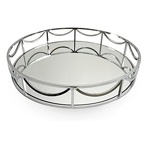 Glass Mirror Tray with Silver Metal Frame Ideal Glass Tray for Vanity, Makeup, Perfume Organizer, Decorative Silver Tray, Table Centre Piece, Vanity Dresser Mirrored Tray, Serving Tray by Cube Home Cover