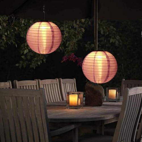 Image of XERGY Solar Powered Outdoor Hanging Lanterns - Auto on /Off, Waterproof Decorative Fabric Lantern Lights for Garden, Patio, Wedding & Party Decoration Hanging Lamps