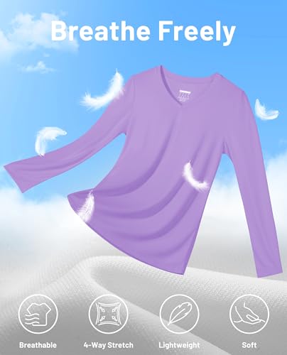 Image of MAGCOMSEN Sun Shirts for Women Long Sleeve SPF Shirt V-Neck UPF 50+ UV Prontection Quick Dry Top for Workout Hiking Swim
