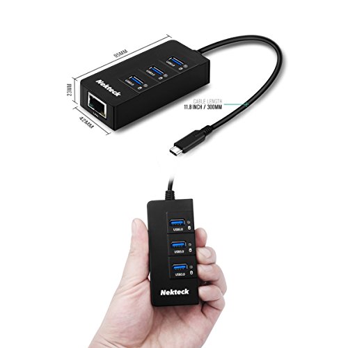 image for Nekteck USB A 3.0 Hub Type C Ethernet Adapter USB C to USB A Hub Compa
