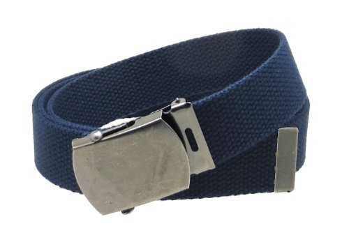 Canvas Web Belt Military Style Antique Silver Buckle/Tip Solid Color 50" Long (Navy)