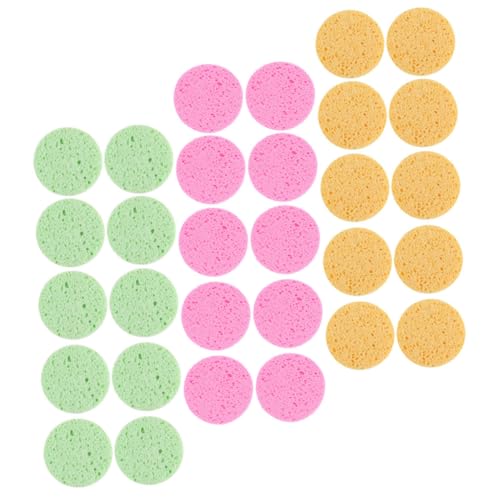 VICASKY 30 Stück Teiliges Runde Zellulose gesichtsschwämme zum Sanften Peeling und Make up entfernung Holzfaserschwämme in Gelb Grün Dicke für Porentiefe Reinigung und Feuchtigkeit