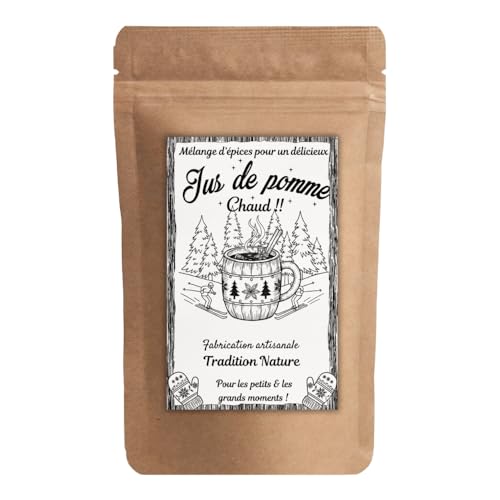Tradition Nature - Mélange d'épices pour Jus de pomme chaud - Préparation pour 6L - Alternative au vin chaud sans alcool - Sachet 75g