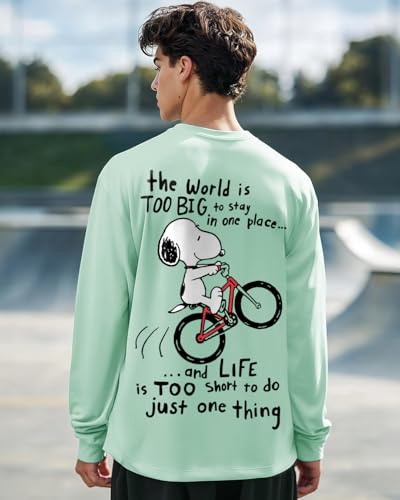 Image of Bewakoof Official Peanuts Merchandise Men's 100% Cotton 220 GSM Graphic Print Oversized Fit Round Neck T-Shirt