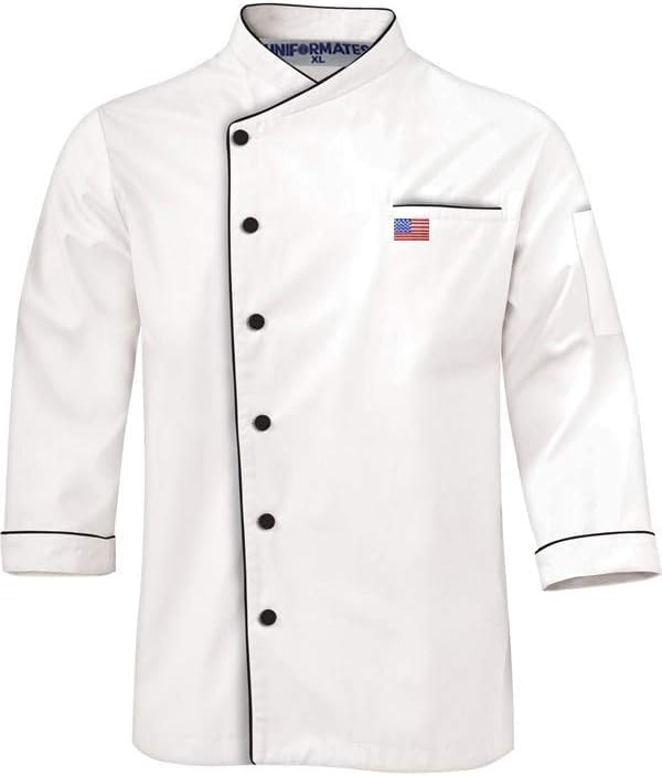 American Flag Chef Coat, Unisex Long Sleeve Uniform Jacket, Food Service