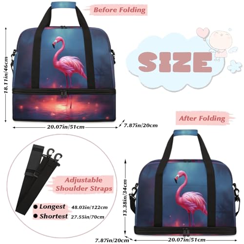 Large Weekender Overnight Bags Animal Flamingo Travel Duffel Bag for Women Men Gym Bag With Shoe Compartment Foldie Travel Tote Bag Carry On Personal Item Bag for Travel Gym Sports2