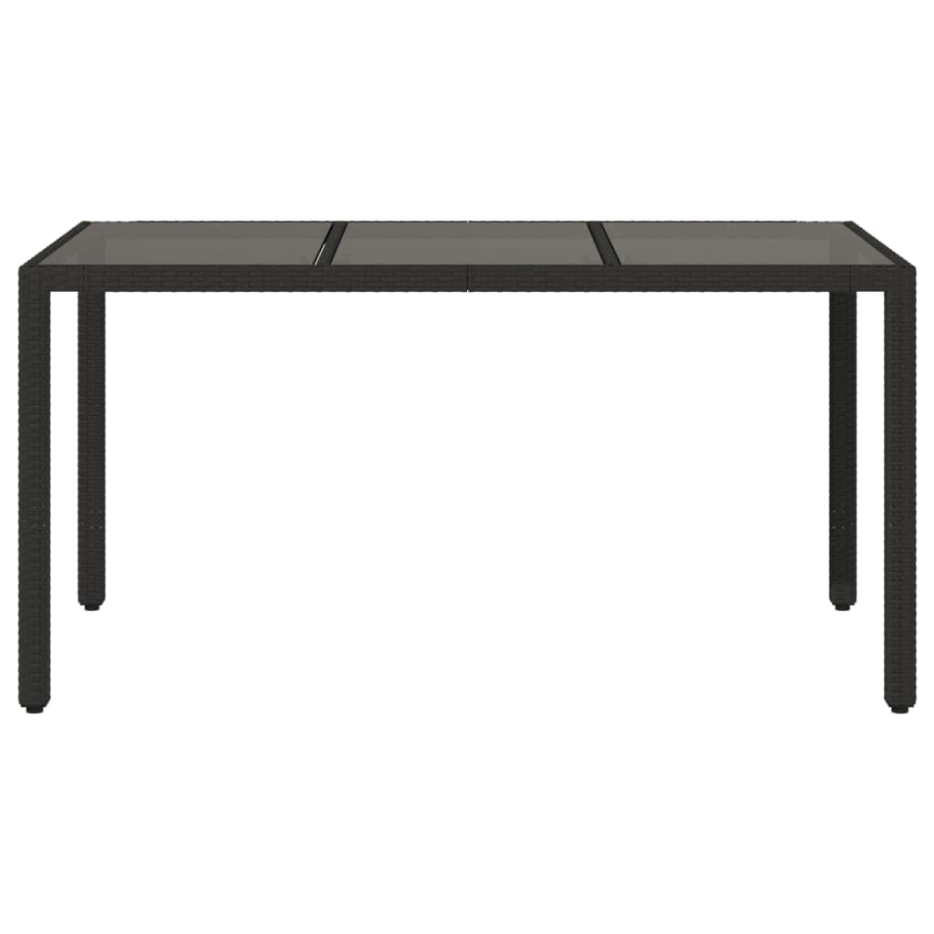 Stół ogrodowy ze szklanym blatem, czarny, 150 x 90 x 75 cm, polirattan, stal malowana proszkowo, stół tarasowy, do ogrodu, na balkon, werandę, do jedzenia i pikniku
