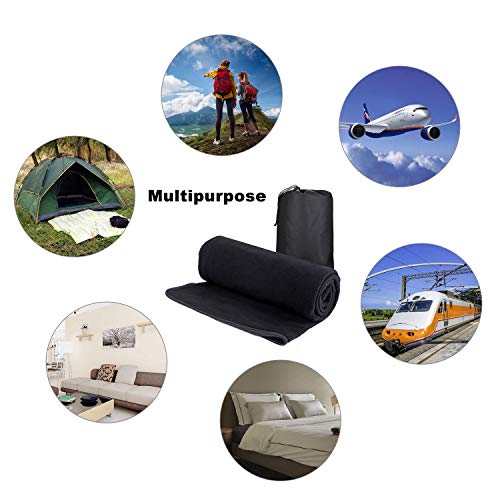 Fleece Sleeping Bag Liner Travel Sheet Camping Sleep Sack Ultralight Zippered Storage Bag Full Sized Zipper Backpacking Blanket For Traveling, Camping, Hiking, Outdoor Activities (Black) #TOP6