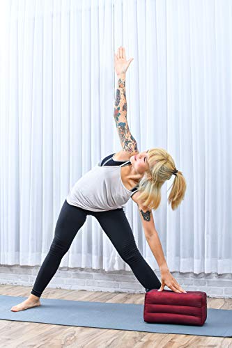 Leewadee Yoga Block Pilates Brick Eco-Friendly Organic and Natural, 14x7x5 inches, Kapok, red - Thumbnail 2