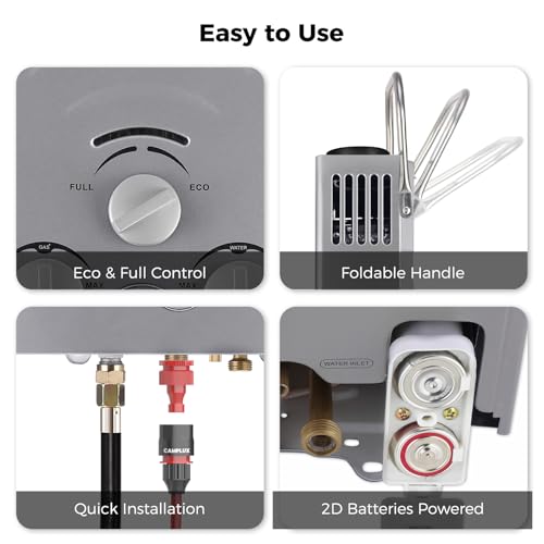 Image of Tankless Water Heater, CAMPLUX 1.58 GPM Propane Portable Water Heater With Pump Kit, Gray, BW158GP60