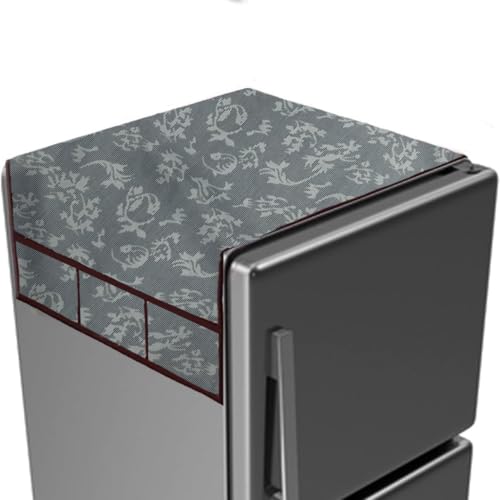 Image of MAXIMUS Dust & Stain Free Waterproof Fridge Top Cover | Refrigerator cover | Washable Material Fridge cover | 6 Utility Pockets (Leaf Blue)