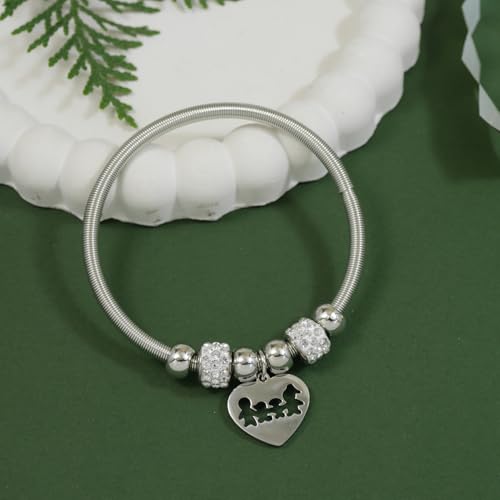 Image of I Jewels Fashion Stylish Silver Plated Adjustable Charm Bracelet with Stone Beads for Women