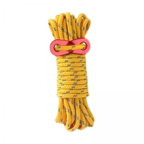 Zxpjkyu 5xGuy Lines Tent Cord with Adjuster 5mm 13ft for Camping Tent Tarp Yellow