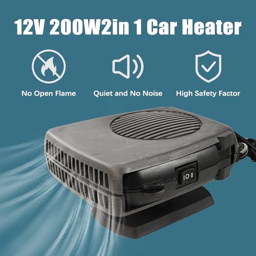 Auto Heizungs Defroster, 2 in 1 Auto Demister Entfroster mit 360° Drehbasis für KFZ Wohnmobil LKW Wohnwagen, 12V 200W Tragbarer Autoheizung mit Stecker für Auto Windschutzscheibe Schneller Heizlüfter