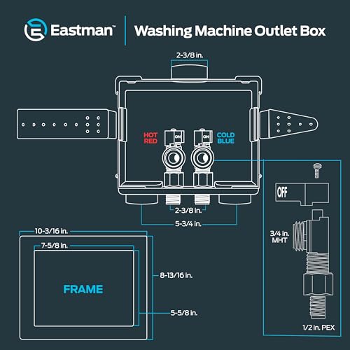 Image of Eastman 1 /2 Inch Crimp PEX Connection x 3 /4 Inch MHT Washing Machine Outlet Box, Push to Connect Brass Plumbing Fittings, Double Drain, 60245