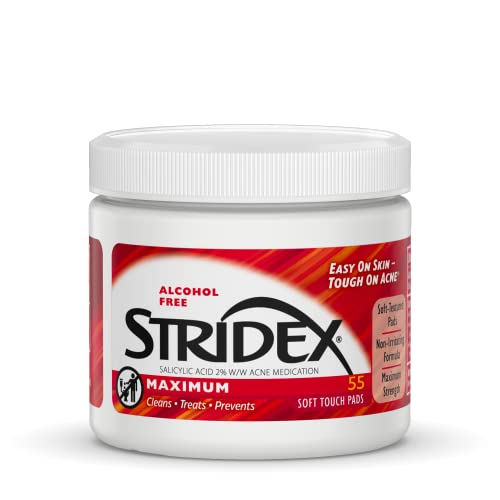 Stridex Medicated Acne Pads, Maximum, 55 Count – Facial Cleansing Wipes, Alcohol Free Face Pads, Acne Treatment For Face, For Moderate Acne, Smooth Application #TOP1