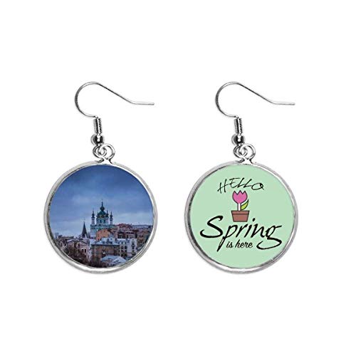 Pendientes de primavera con colgante de castillo azul para mujer