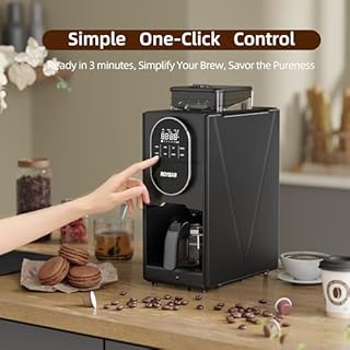 Coffee Maker with Grinder, Programmable Hot and Cold Coffee Maker with 22 oz Glass Carafe, Adjustable Fully Automatic grind and brew Coffee Machine with Timer, Black Americano Iced Coffee Machine