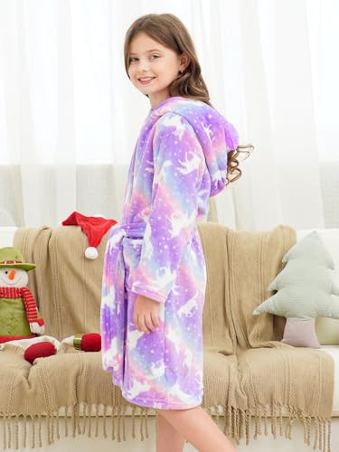 Image of Doctor Unicorn Soft Hooded Rainbow Bathrobe Sleepwear for Girls