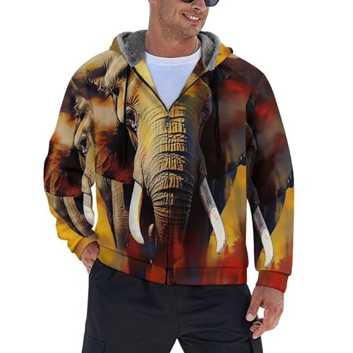 Sweat à capuche en polaire homme veste de travail chaude imprimé éléphant zippé
