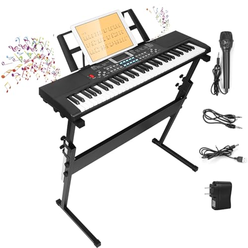 KOCASO Piano Keyboard Electronic Piano Keyboard 61 Keys with Microphone Digital Music Keyboard Piano Instrument Learning Keyboard with Music Stand Keyboard Sticker For Beginners Girls Boys
