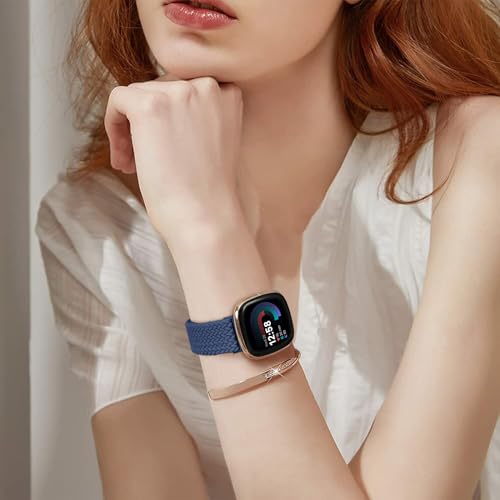 Image of HSWAI Magnetic Braided Compatible with Fitbit Versa 4 Bands for Women /Versa 3 /Sense /Sense 2 Bands, Soft Stretchy Sport Strap Woven Loop Elastic Nylon Wristbands Men