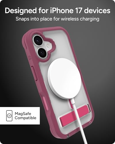 Image of ZAGG Rainier Case with Kickstand for iPhone 17 - Red Black Cherry, Graphene 22ft (7m) Drop Protection, Lanyard Attach Points, MagSafe, Wireless Charging Compatible, 2-Piece Design, Phone Case