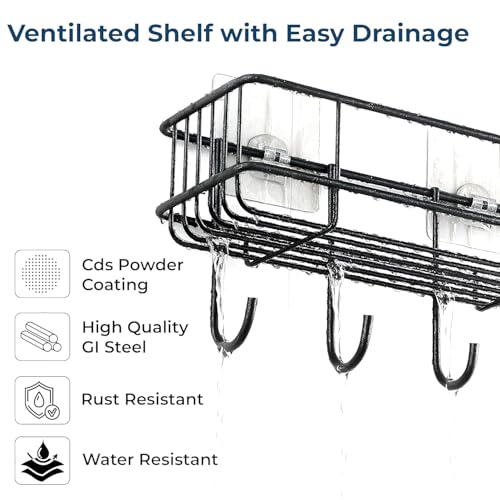 Image of Xmart India Bathroom Organiser Without Drill | Corner Shelf Rack | Self Adhesive Wall Mounted Storage Organizer for Bathroom & Kitchen | Organizer Storage Bathroom Shelve (2, 4 Hook)