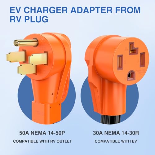 Image of Nilight EV Dryer Charger Adapter Cord 50Amp to 30Amp 4 Prong Pure Copper 125V /250V Outlet to Plug Conversion Heavy Duty 10 Gauge Wire 14-50P 14-30R 50M /30F