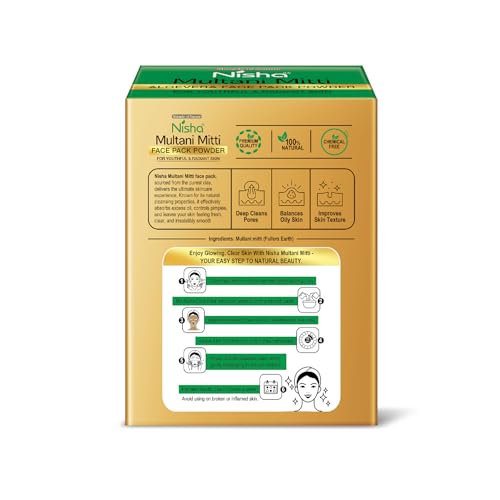 Image of Nisha Aloevera Multani Mitti for Face 100g | Fuller's Earth Powder | Natural Oil Control, Acne & Tan Removal | Skin Brightening Face Pack