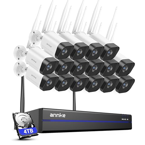 ANNKE Kit de cámara de vigilancia WLAN de 3 MP para exteriores, WiFi de 16 x 3 MP, 16CH 4K NVR con 4 TB HDD para grabación de 24 / 7 en interiores y e...