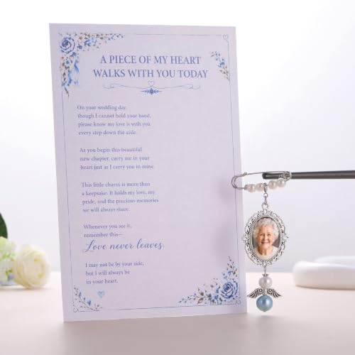 Image of MIXJOY Something Blue Gift for Bride, Wedding Day Bridal Blue Pearl Angel Wings Bouquet Garter Charm for Bride to Be