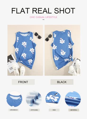 Ecrocoo Women Tank Tops Fashion Cute Sleeveless Round Neck Summer Loose Casual Vests Girls Blouses Shirt,Sky Blue L #TOP5