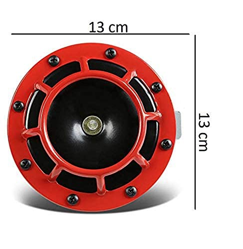 Image of 125MM Super Tone Red Grill Car Horn Set of 2 Compatible with Hyundai Creta (Metal Chrome, Free Relay and Wire)