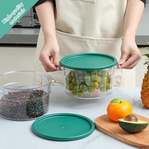 Image of Ziliny 2 Pcs 2 Qt Dough Proofing Container with Lid and Green Scale, Green | Clear Round Food Storage Container, Food Grade Plastic, Easy Viewing Design, Airtight Lid, Dough Fermentation Kitchen Storage