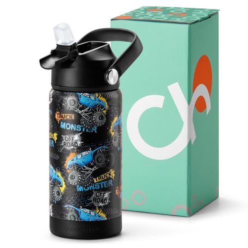 Image of Choco Mocha Kids Water Bottle For School, Kids Insulated Water Bottle Stainless Steel for Boys,14Oz Monster Truck