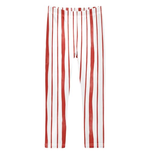 Girls' Leggings Ankle Length Printed Leggings Red White Stripe Soft Comfortable Pants for Kids 4-10 Years