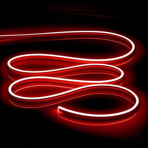 Image of Red LED Neon Strip Lights 16.4FT Flexible 12V Waterproof Rope Light