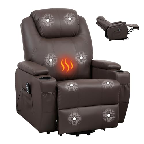 Image of Garvee Power Recliner Chair, Lift Chair with 8-Point Vibration and Heat, Full Body Massage, Armrest Storage, Dual Cup Holders, Silent PU Leather, FSC TUV Certifie, Power Lift Recliner for Bedroom