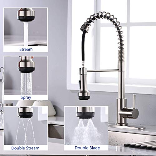 Gele Pull Out Kitchen Faucet Spray Head, 4-Function Kitchen Faucet Sprayer Nozzle Replacement Kitchen Tap Sprayer, Brushed Nickel Finish With G1/2 Connector (Male) #TOP2