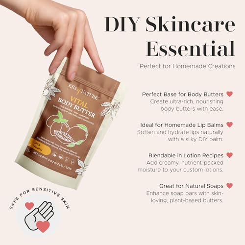Era of Nature Organic Shea, Mango & Cocoa Body Butter – Raw, Unrefined, 100% Natural – Perfect Base for DIY Skincare, Body Butters, Lotions, Soaps & Lip Balms – Essential for Homemade Creations – 16oz - Image 3
