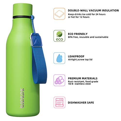 Image of BJPKPK Insulated Water Bottles, 18 oz Stainless Steel Metal Water Bottle with Strap, BPA Free Leak Proof Jugs, Mugs, Flasks, Reusable Thermal Flasks for Sports & Travel, Green