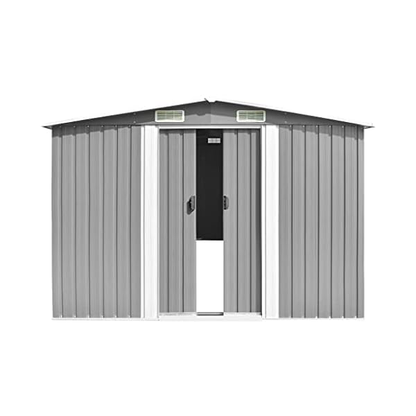 vidaXL Gerätehaus mit 4 Lüftungsschlitzen Doppelschiebetüren Geräteschuppen Gartenhaus Schuppen Gartenschuppen Grau… – Bild 6