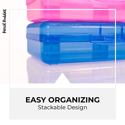 Plastic Pencil Box (3 Pack), Pencil Case, Adults And Kids, Large Capacity Hard Pencil Case With Snap Tight Lid, Crayon Box Storage (Clear, Pink And Blue) #TOP5
