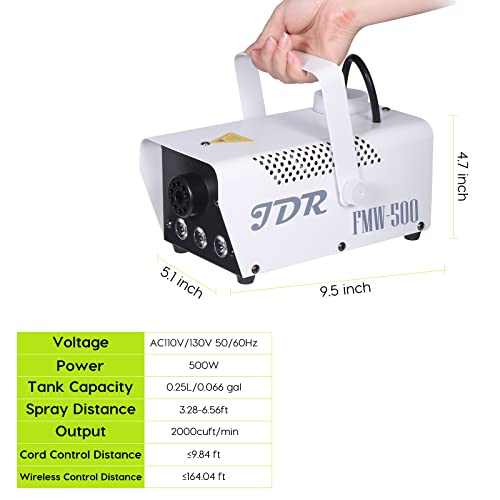 Fog Machine JDR Smoke Machine Controllable LED Light 500W and 2000CFM Fog Disinfection with Wireless and Wired Remote Control for Weddings, Halloween,Parties or Disinfection,with Fuse Protection