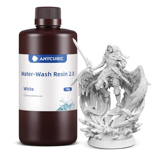 ANYCUBIC Upgraded Water Washable Resin 2.0, 3D Drucker Resin Wasser Waschbar, Anti-Vergilbung, 405nm UV Resin Photopolymer Harz für alle Harz 3D Drucker, Weiß 1000g