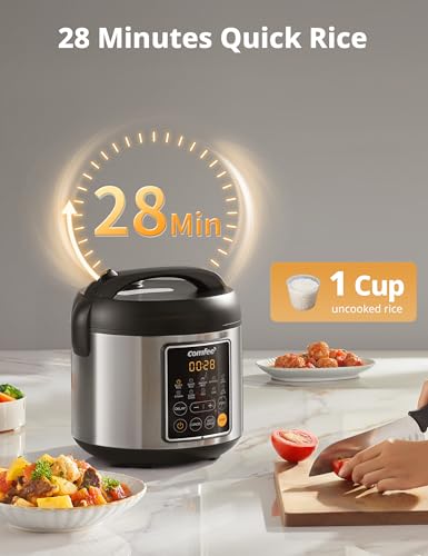 COMFEE' Rice Cooker, 4 Cups Uncooked, 8 Cups Cooked Slow Cooker, 2 Qt Small Multicooker with 10 Presets, Steamer & Grain Cooker, Non-Stick Inner Pot