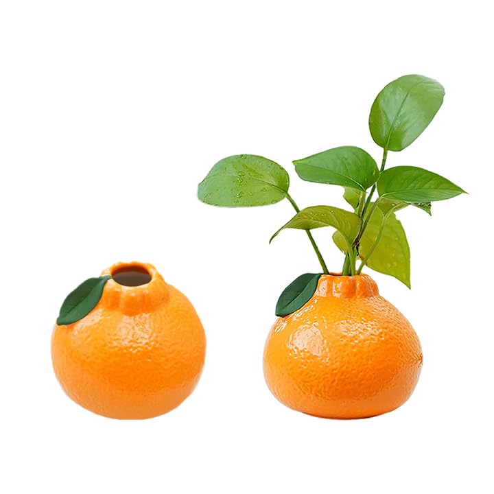 Ceramic Orange Vase, Cute Creative Tangerine Fruit Shape Flower Vase, Simulation Fruit Flower Pot Crafts, Dry Flower Hydroponic Planter Decorative for
