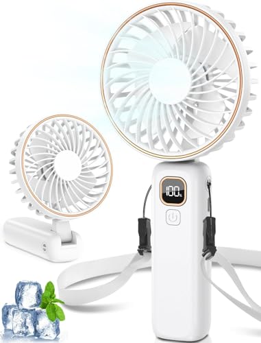 POIFL Mini Ventilateur Portable, 4000mAh Ventilateur Portable USB, Longue Autonomie, 6 Vitesses Ventilateur Silencieux Ventilateur de Bureau Pliable Avec...