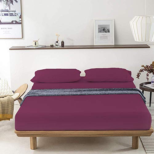Image of YRM Bedding's - Egyptian Cotton Bedsheet 400-TC Premium Hotel Quality 1 Bedsheet (90x100) + 2 Pillow Covers (18x28) - (Double Bed, Plum Color)